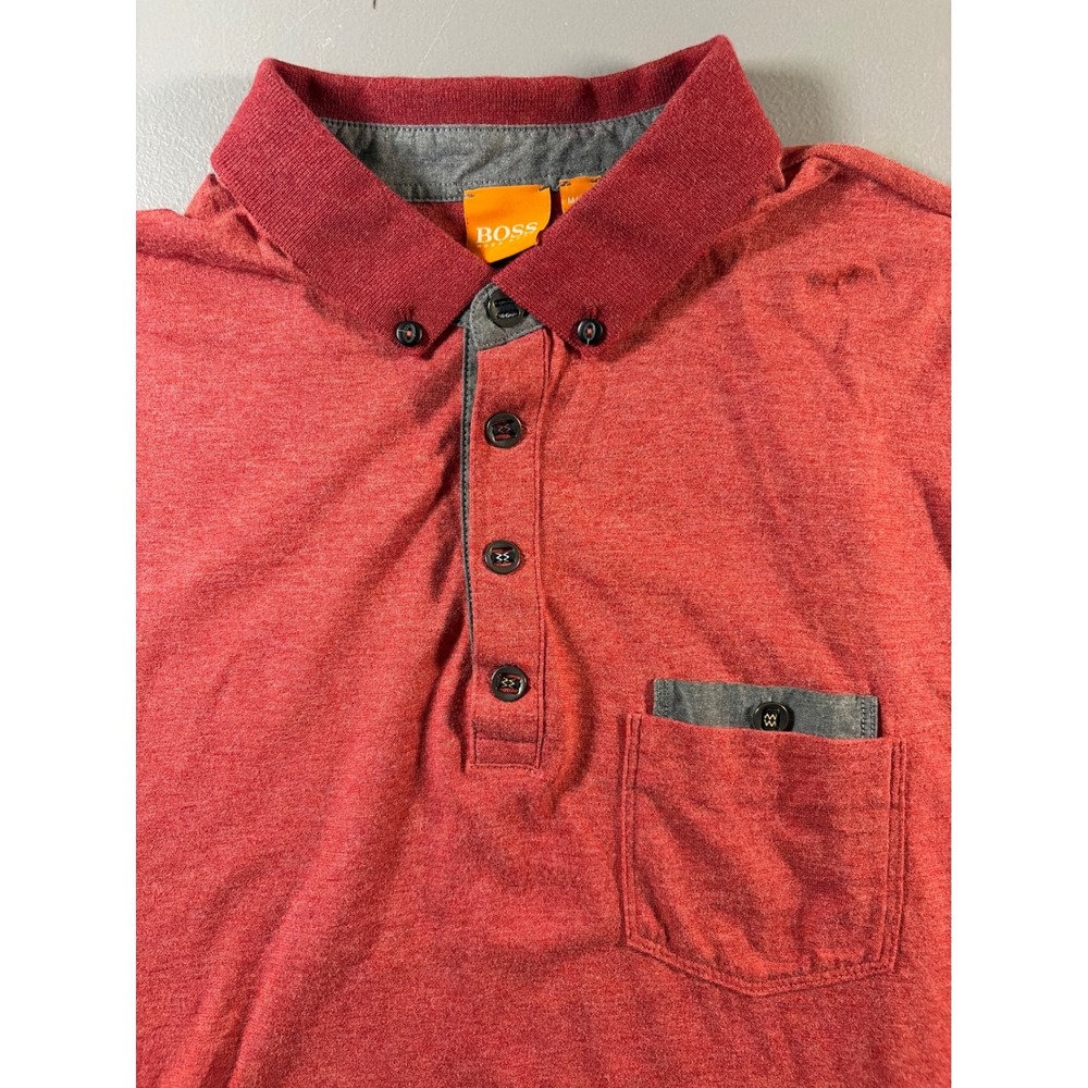 Hugo Boss Orange Polo Shirt Mens Medium Red Heather Short Sleeve Pocket Button